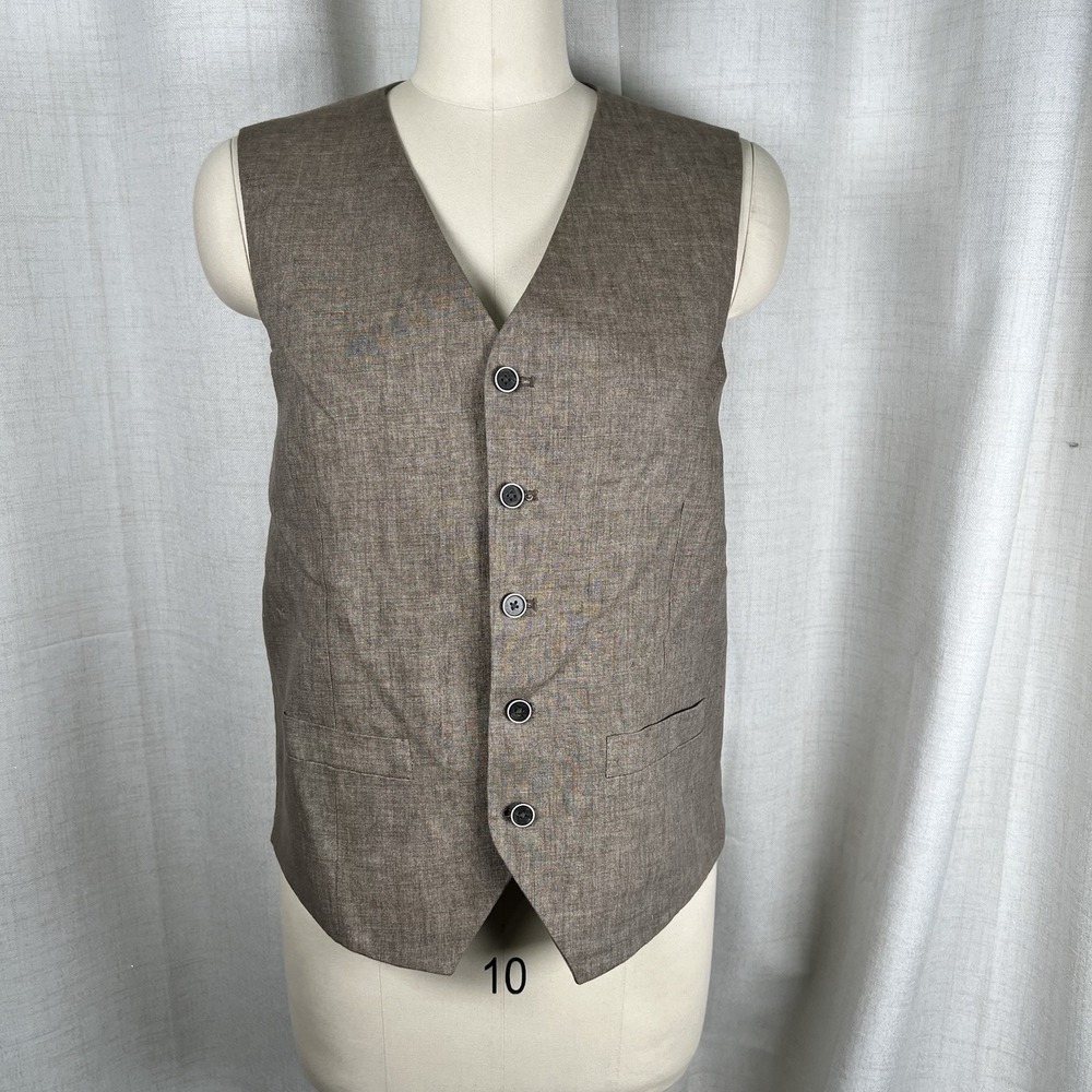 Joseph Abboud 100% Linen Suit Vest Waist Coat Heathered Brown 5 Button Mens Smal